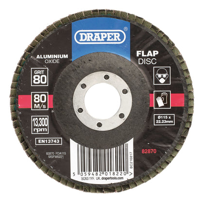 Draper 82870 Aluminium Oxide Flap Disc 115 x 22.23mm 80 Grit Draper