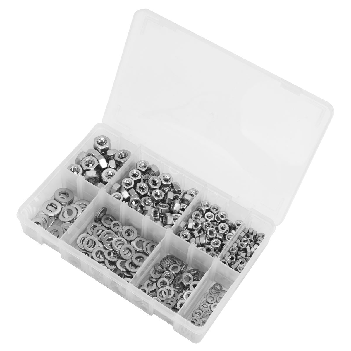 Sealey AB077NW Stainless Steel Nut and Washer Assortment 500pc M5-M10 Sealey