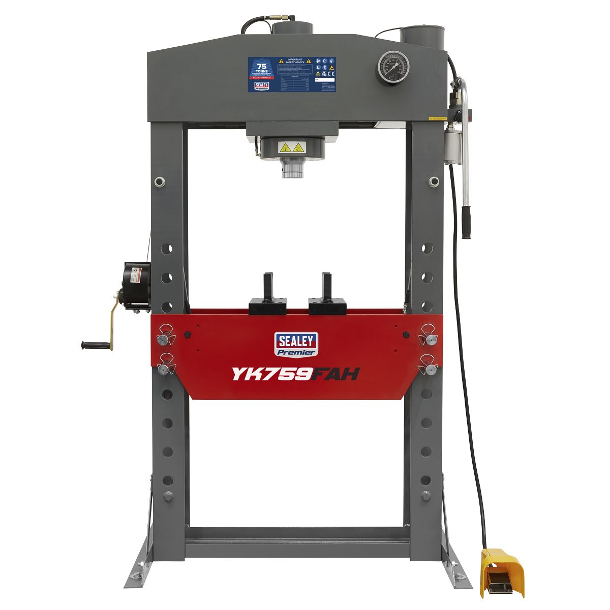 Sealey YK759FAH Premier Air/Hydraulic Floor Type Press with Foot Pedal 75 Tonne Sealey
