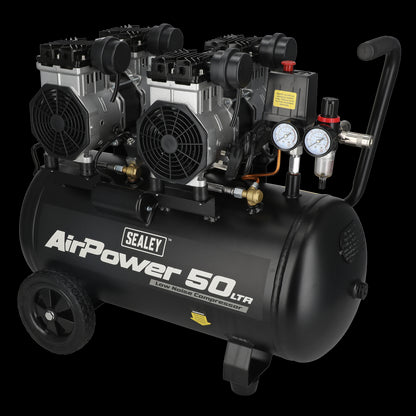 Sealey SAC5001S 50L Low Noise Oil Free Direct Drive Air Compressor 2 x 2hp Sealey
