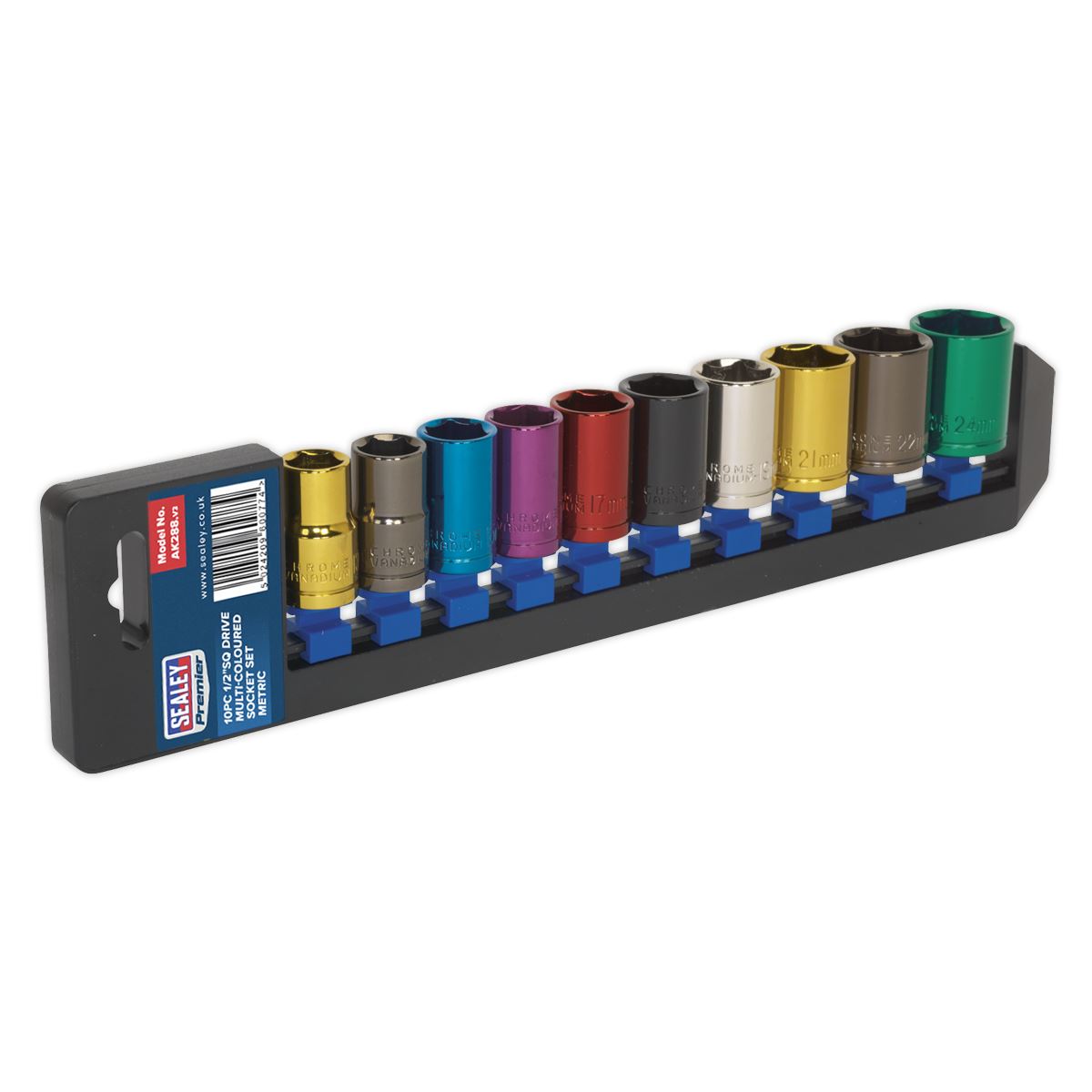 Sealey AK288 Multi-Coloured Socket Set 10pc 1/2"Sq Drive WallDrive® Metric Sealey