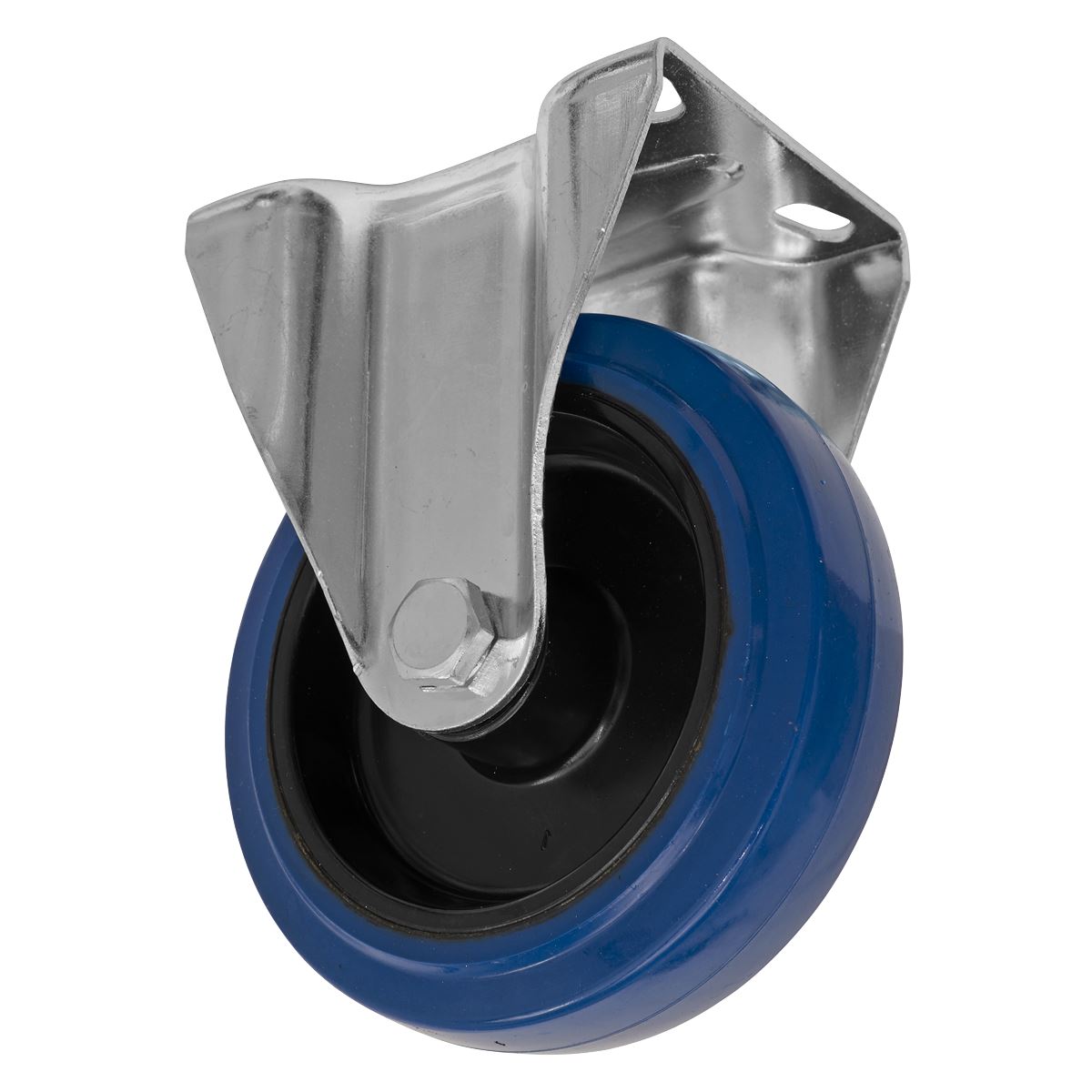 Sealey SCW3125FPEM Heavy-Duty Blue Elastic Rubber Fixed Castor Wheel Ø125mm - Trade Sealey