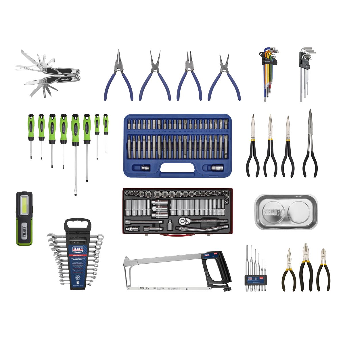 Sealey APCOMBOBBTK58 Topchest & Rollcab Combination 15 Drawer with Ball-Bearing Slides - Black & 148pc Tool Kit Sealey