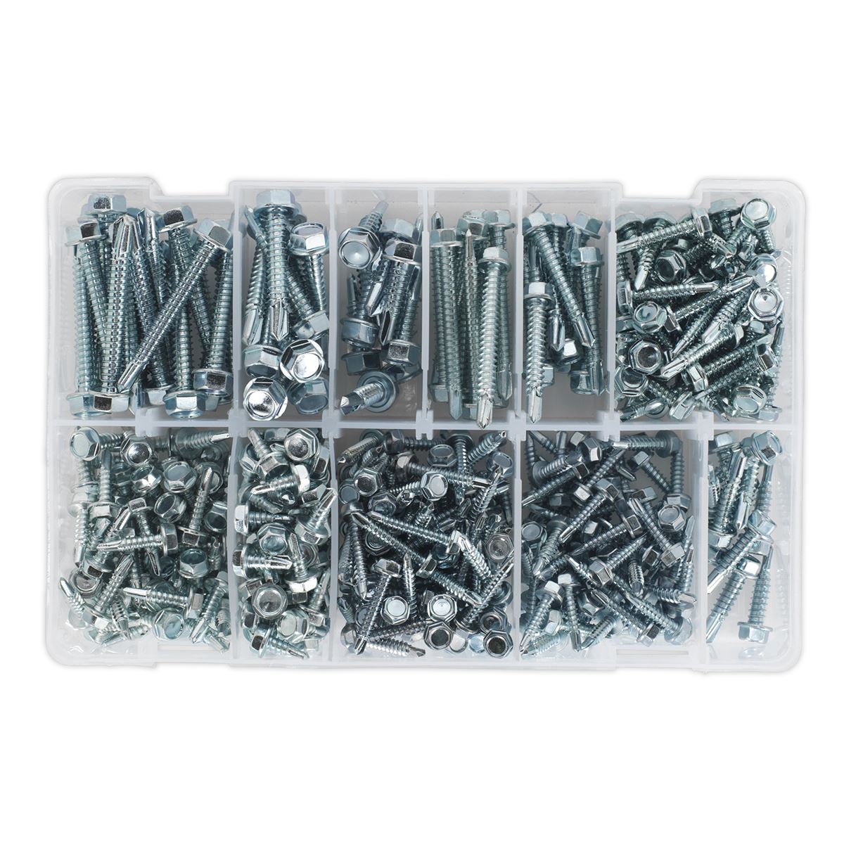 Sealey AB061SDH Self-Drilling Screw Assortment 410pc Hex Head Zinc Sealey