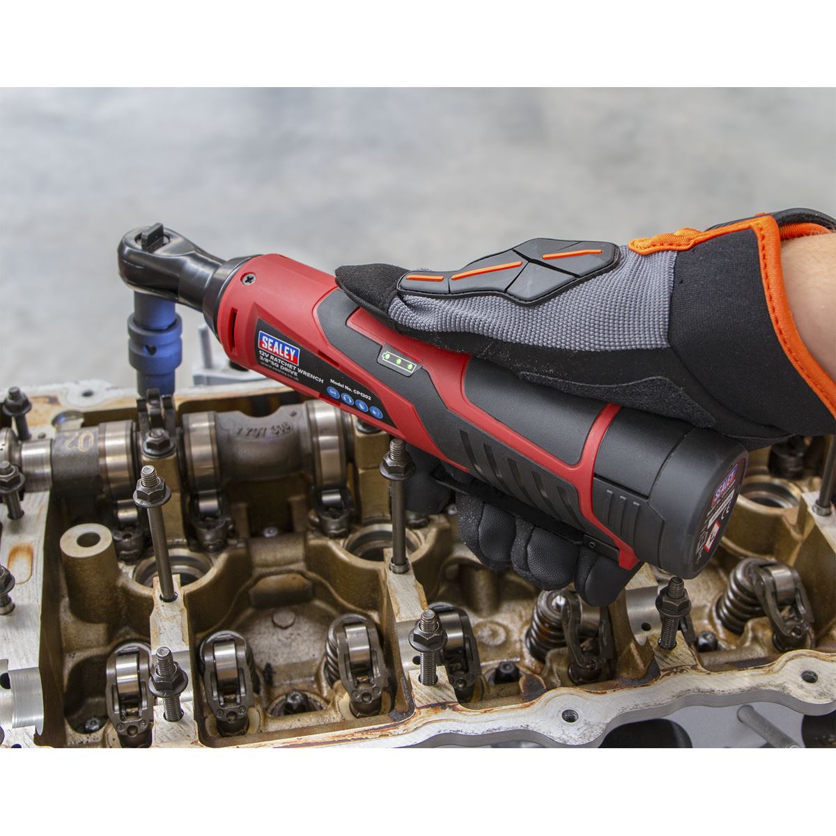 Sealey CP1202 Cordless Ratchet Wrench 3/8"Sq Drive 12V SV12 Series - Body Only Sealey