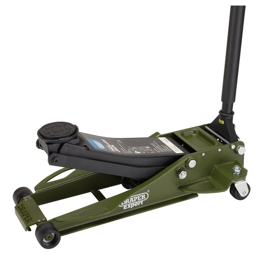 Draper 23817 Expert Professional Low Profile Fast Lift Garage Trolley Jack 3 Tonne Green Draper