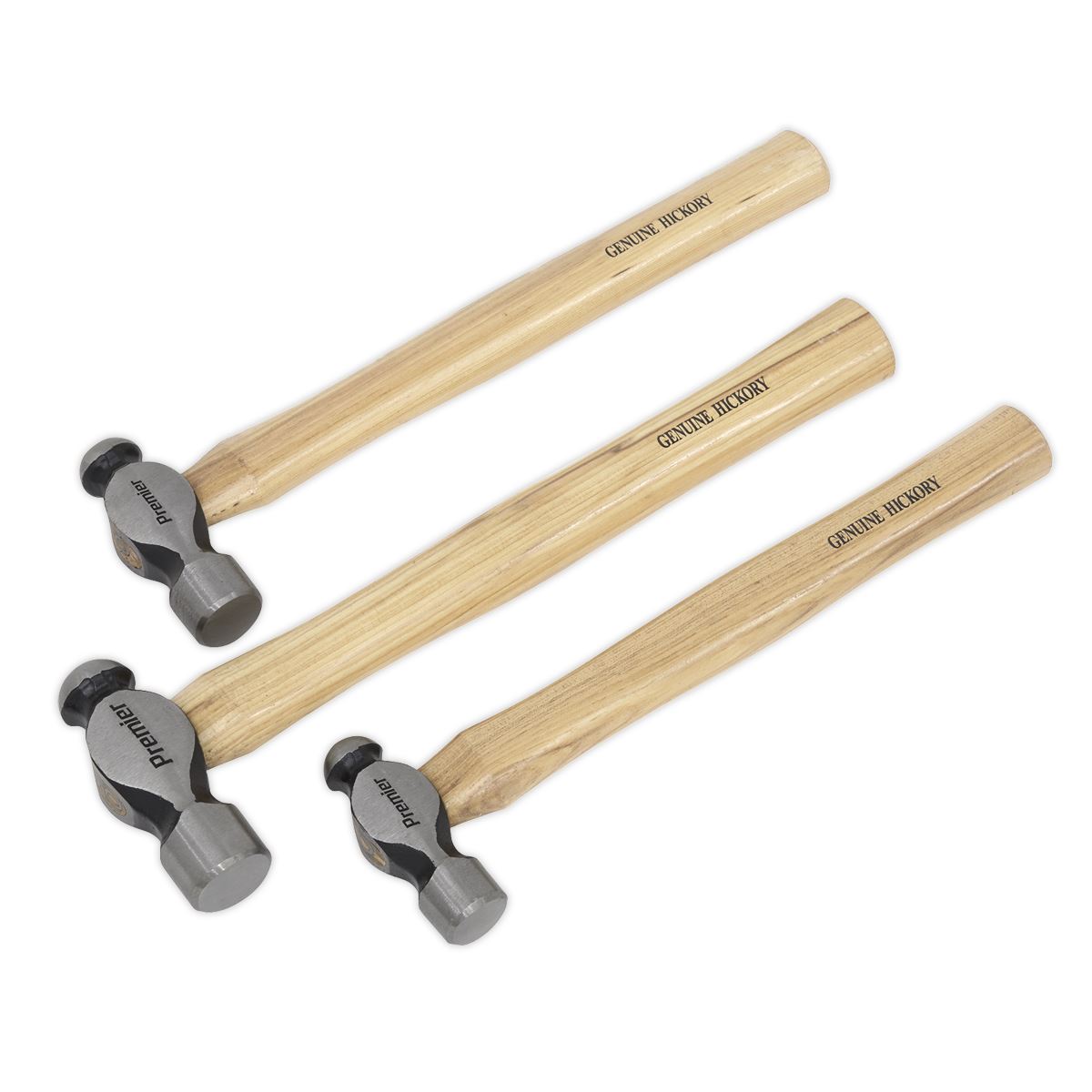 Sealey AK203 Ball Pein Hammer Set 3pc Hickory Shafts Sealey
