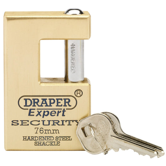 Draper 64202 Expert Close Shackle Solid Brass Padlock with Hardened Steel Shackle 2 Keys 76mm Draper