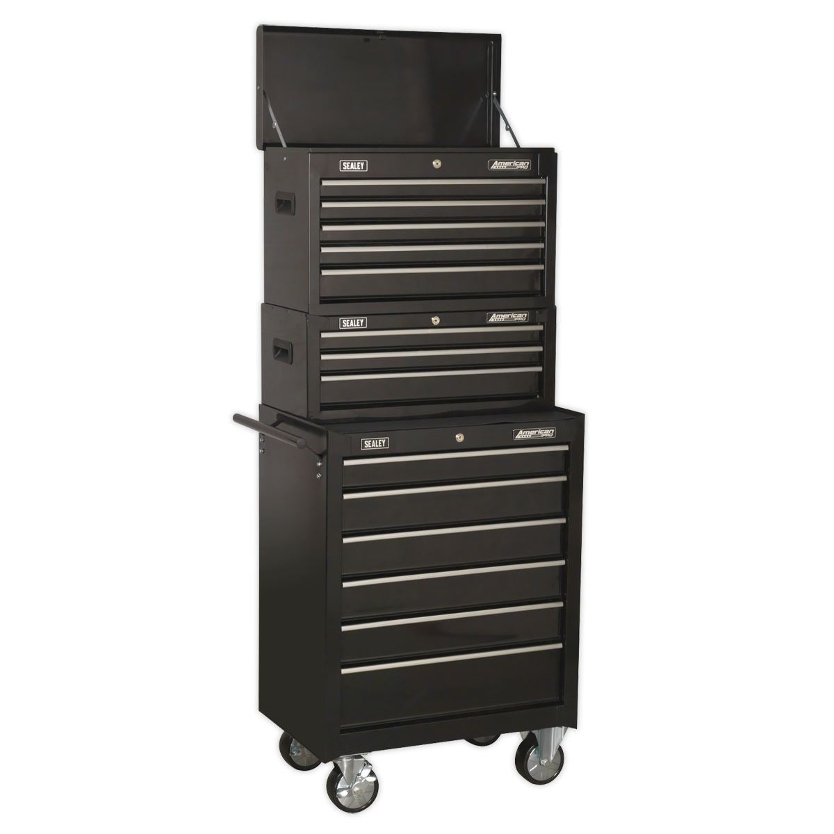 Sealey AP22BSTACK Topchest Mid-Box Tool Chest & Rollcab 14 Drawer Stack - Black Sealey