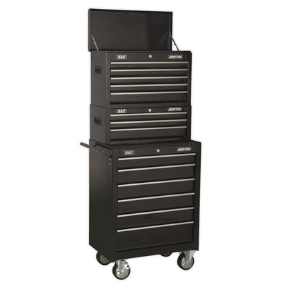 Sealey AP22BSTACK Topchest Mid-Box Tool Chest & Rollcab 14 Drawer Stack - Black Sealey