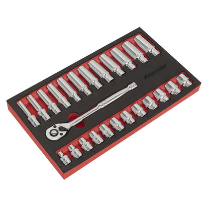 Sealey AK66722 Ratchet Wrench & Socket Set 25pc 3/8"Sq Drive Sealey