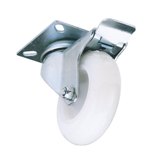 Draper 65499 Swivel Plate Fixing Nylon Wheel with Brake 75mm Diameter S.W.L. 70kg Draper