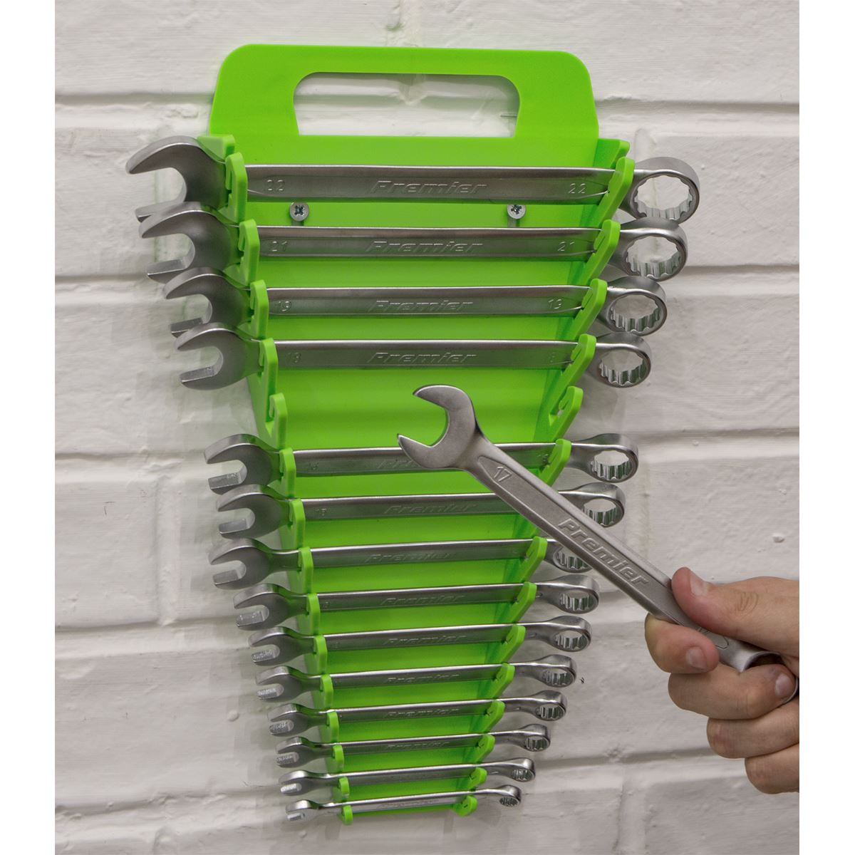 Sealey WR08HV Spanner Rack Capacity 15 Spanners Hi-Vis Green Sealey