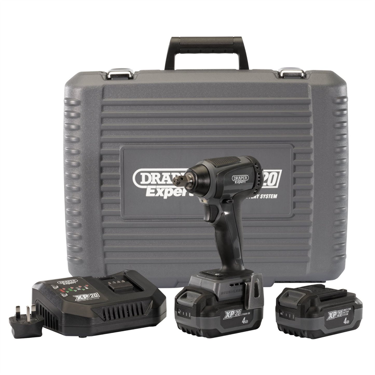 Draper 98962 XP20 20V Brushless Impact Wrench 1/2" Sq. Dr. 300Nm 2 x 4.0Ah Batteries 1 x Fast Charger Draper
