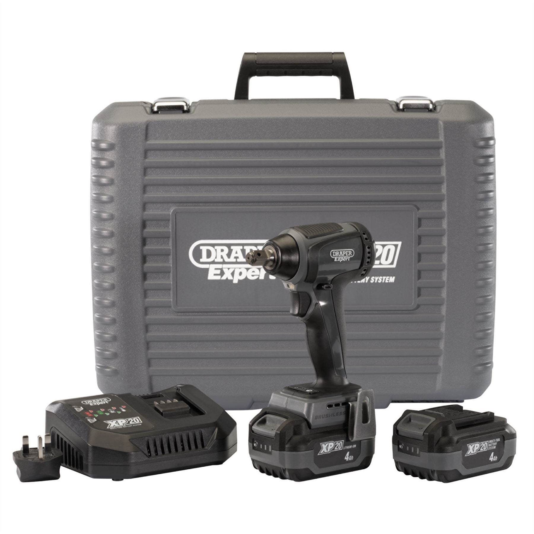 Draper 98962 XP20 20V Brushless Impact Wrench 1/2" Sq. Dr. 300Nm 2 x 4.0Ah Batteries 1 x Fast Charger Draper