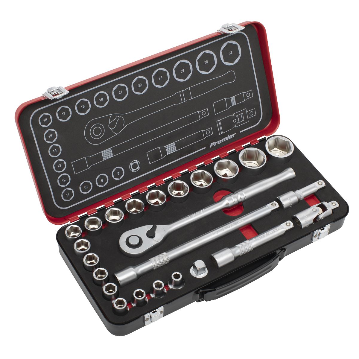 Sealey AK7924 Socket Set 1/2"Sq Drive 24pc -  Premier Platinum Sealey