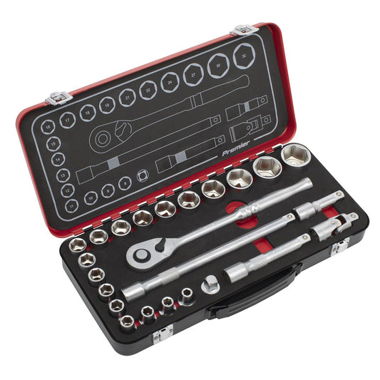Sealey AK7924 Socket Set 1/2"Sq Drive 24pc -  Premier Platinum Sealey