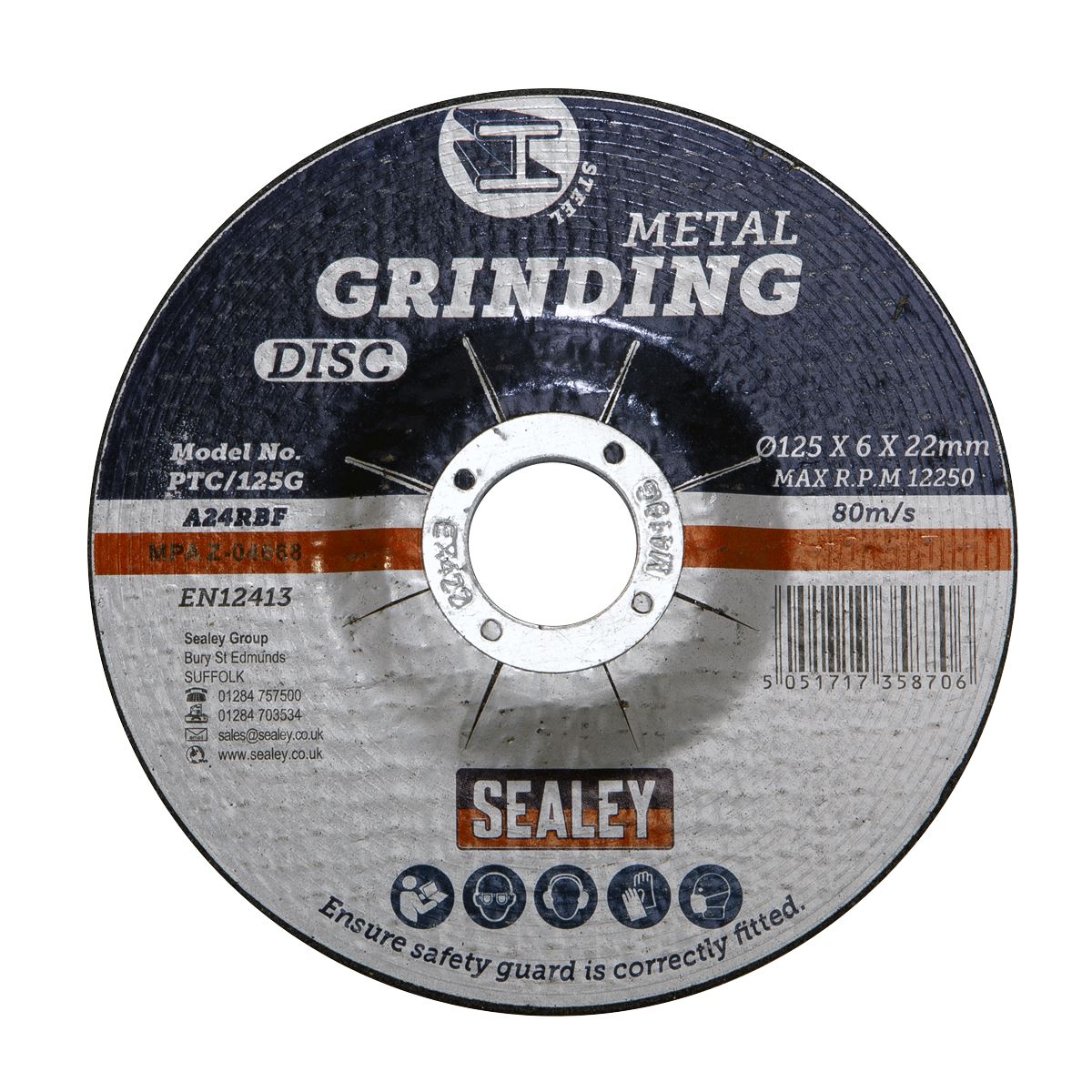 Sealey PTC/125G Grinding Disc Ø125 x 6mm Ø22mm Bore Sealey