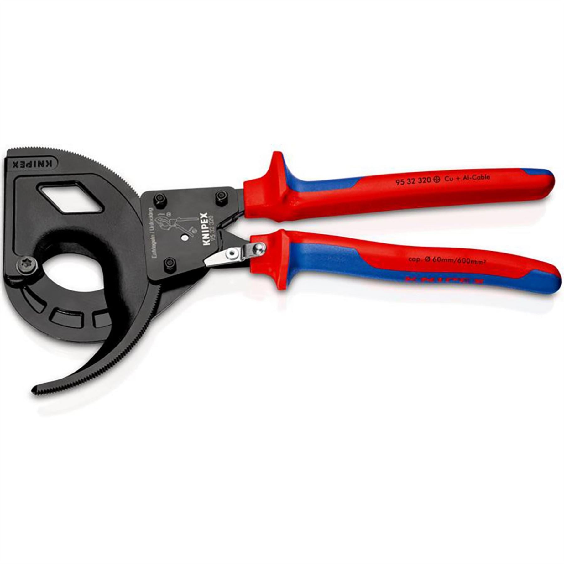 Knipex 25882 95 32 320 Cable Cutter ratchet principle 3-stage with multi-component grips black atramentized 320mm Knipex