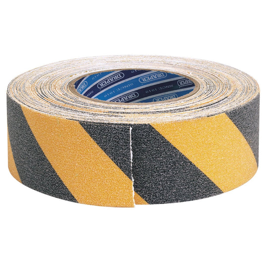 Draper 65440 Heavy Duty Safety Grip Tape Roll 18m x 50mm Black and Yellow Draper