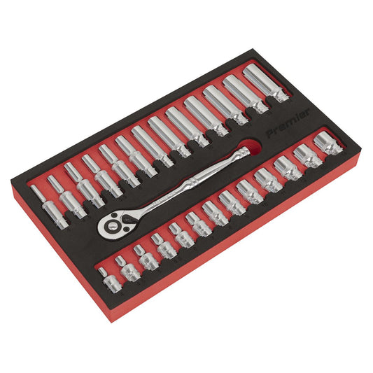 Sealey AK66721 Ratchet Wrench & Socket Set 27pc 1/4"Sq Drive Sealey