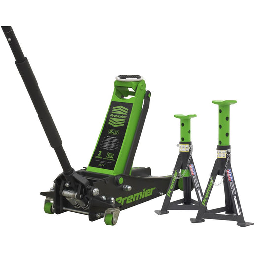 Sealey 3040AGCOMBO1 Premier Trolley Jack 3 Tonne & Axle Stands (Pair) 3 Tonne per Stand Combo Sealey