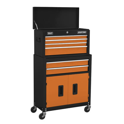 Sealey AP22O Topchest & Rollcab Combination 6 Drawer with Ball-Bearing Slides - Orange Sealey
