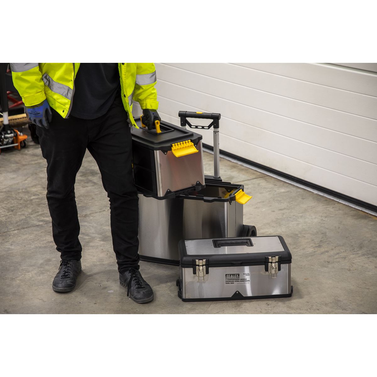 Sealey AP855 Mobile Stainless Steel/Composite Toolbox - 3 Compartment Sealey