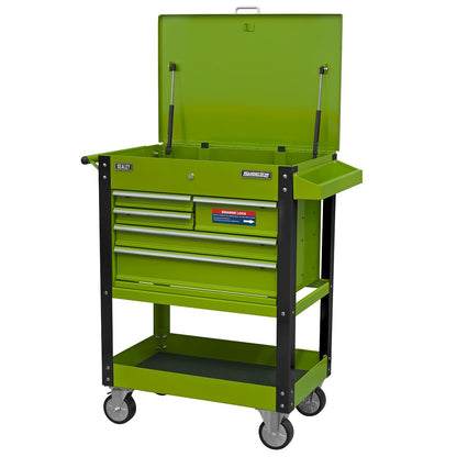 Sealey AP890MHV Heavy-Duty Mobile Tool & Parts Trolley with 5 Drawers and Lockable Top- Hi-Vis Green Sealey