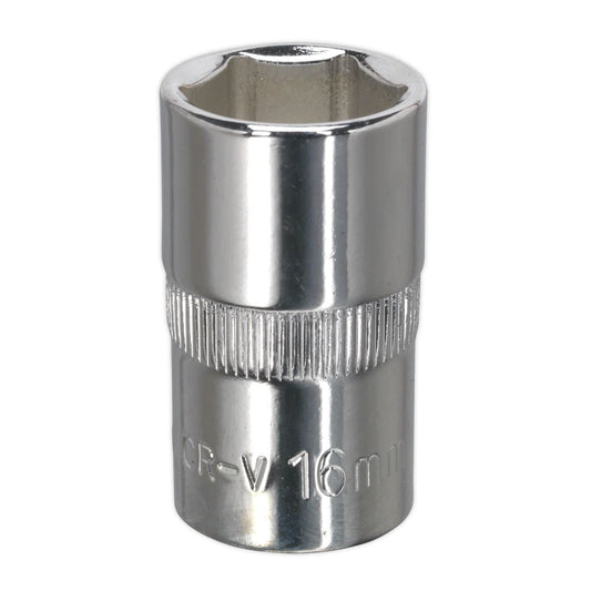 Sealey SP1216 WallDrive® Socket 16mm 1/2"Sq Drive Fully Polished Sealey