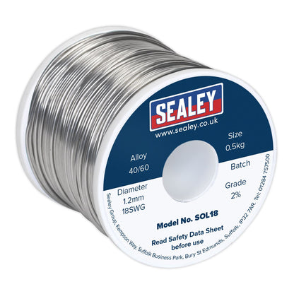 Sealey SOL18 Solder Wire Quick Flow 1.2mm/18SWG 40/60 0.5kg Reel Sealey