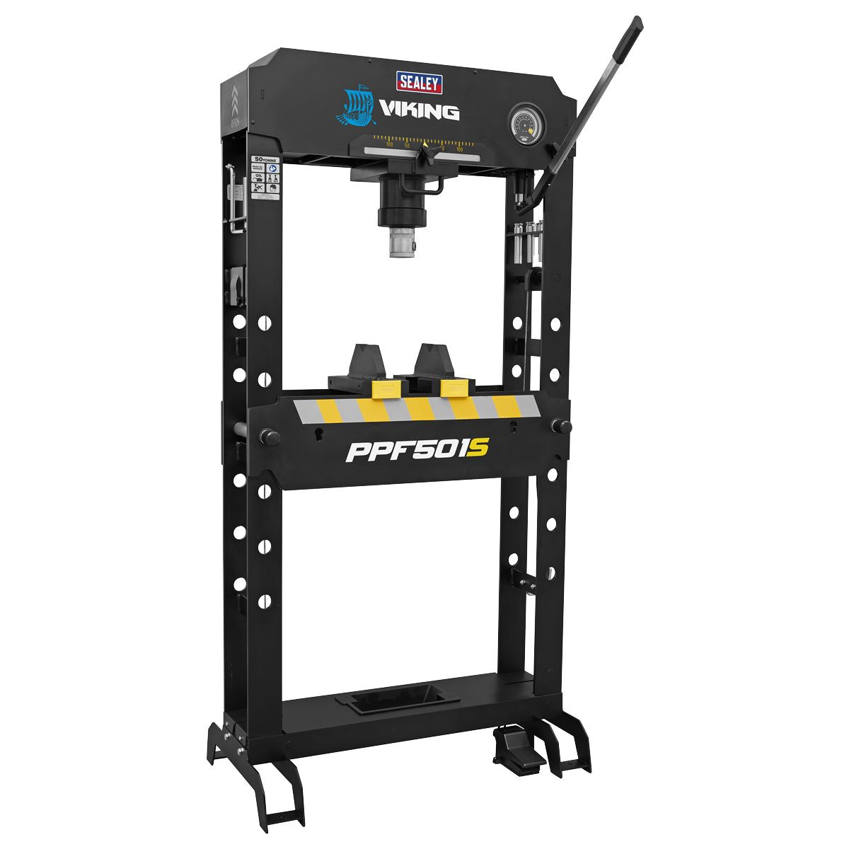 Sealey PPF501S Viking Floor Type Air/Hydraulic Press with Sliding Ram & Foot Pedal 50 Tonne Sealey