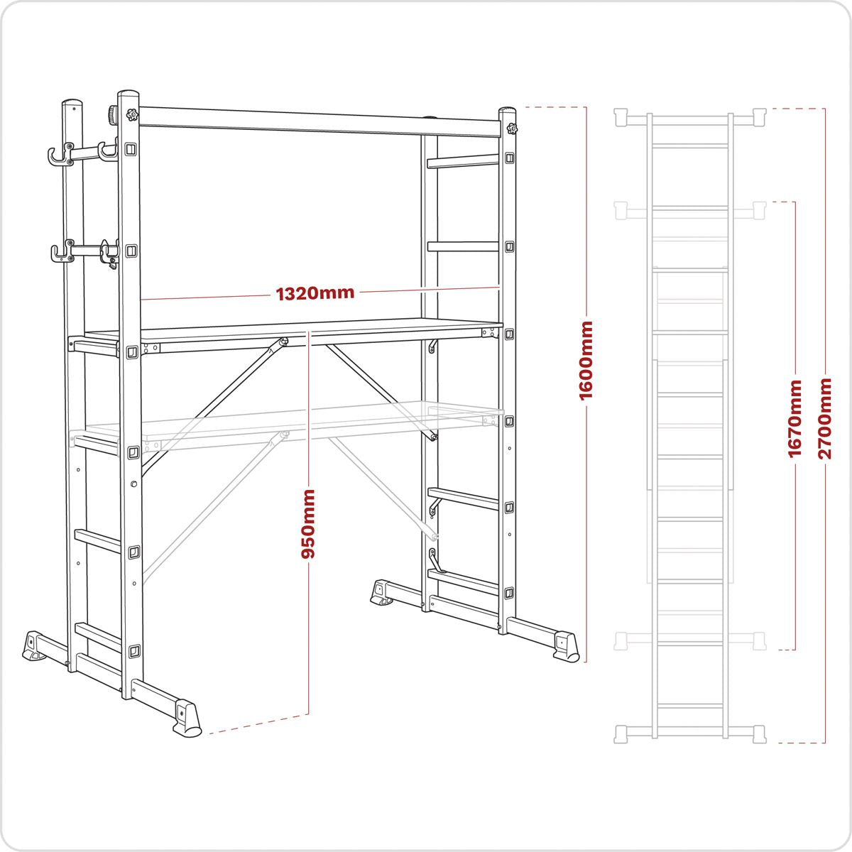 Sealey ASCL2 Aluminium Scaffold Ladder 4-Way EN 131 Sealey