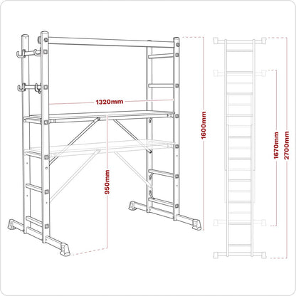 Sealey ASCL2 Aluminium Scaffold Ladder 4-Way EN 131 Sealey