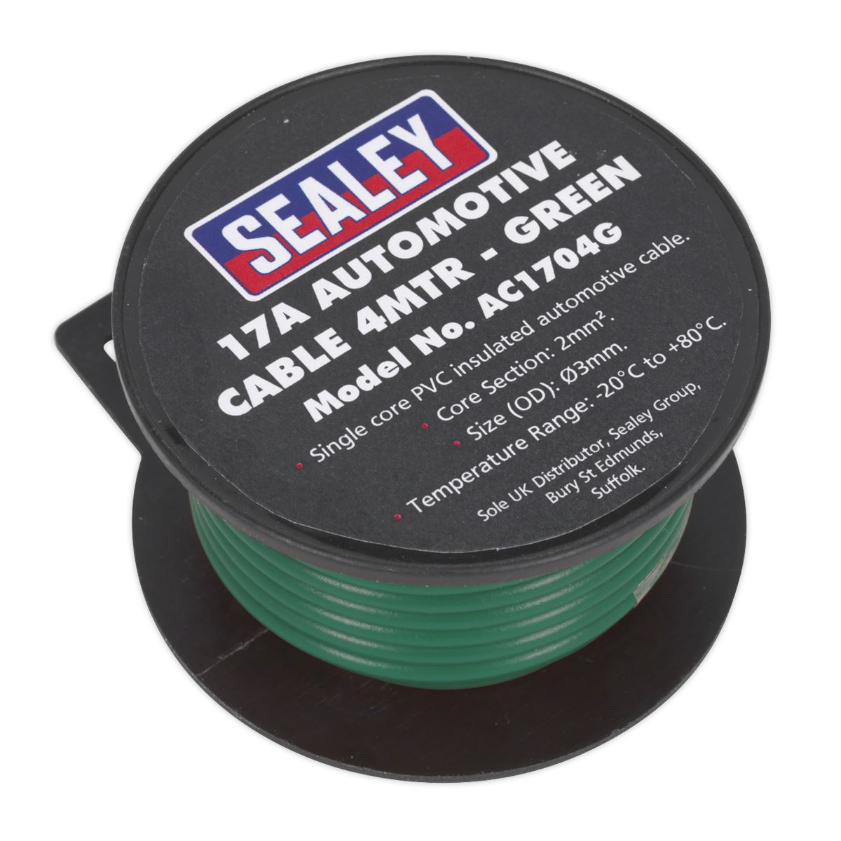 Sealey AC1704G Automotive Cable Thick Wall 17A 4m Green Sealey