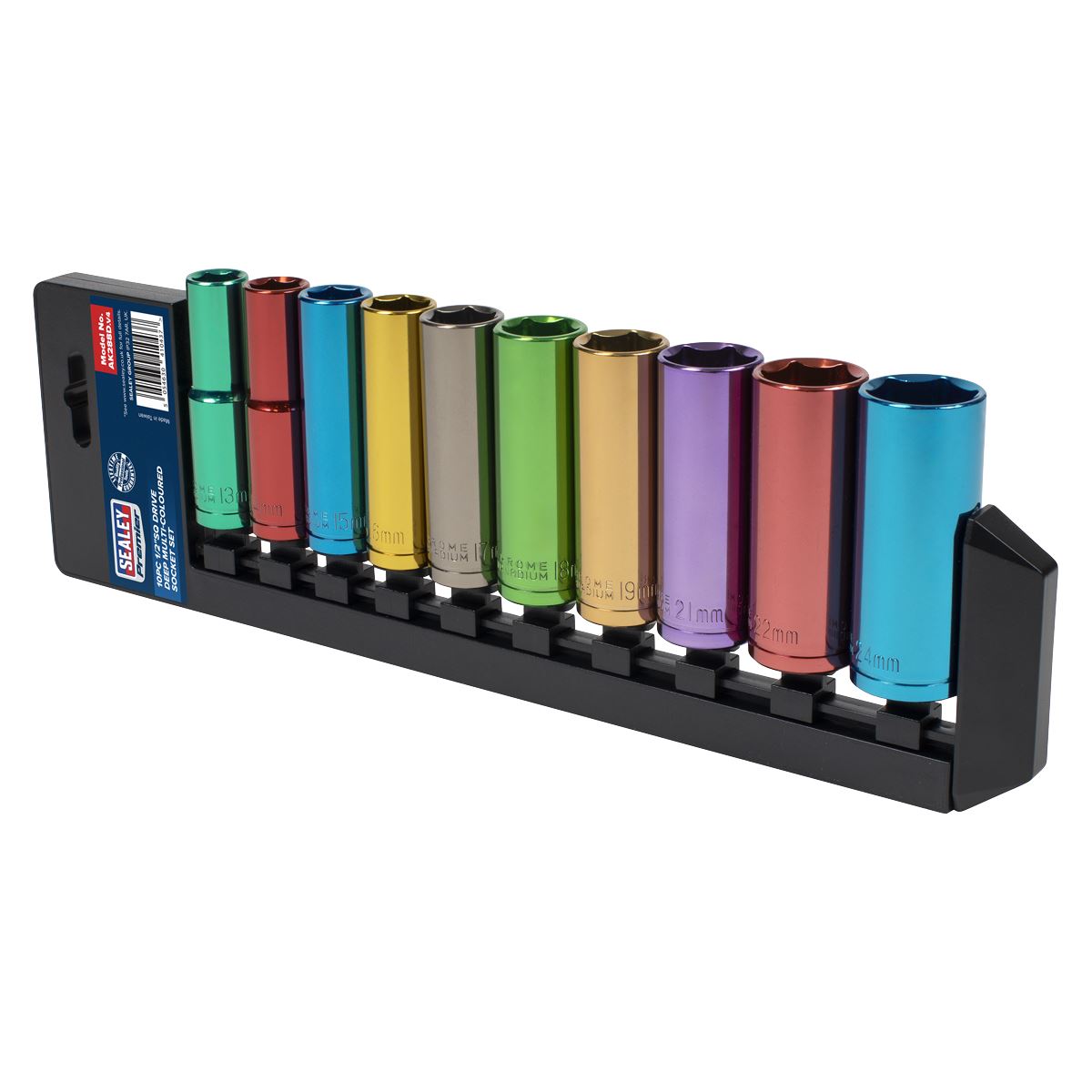 Sealey AK288D Multi-Coloured Socket Set 10pc 1/2"Sq Drive 6pt Deep WallDrive® Metric Sealey