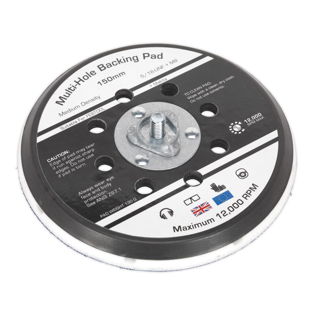 Sealey AK289 Universal Dust-Free Stick-On DA Backing Pad Ø150mm x 5/16"UNF & M8 Sealey