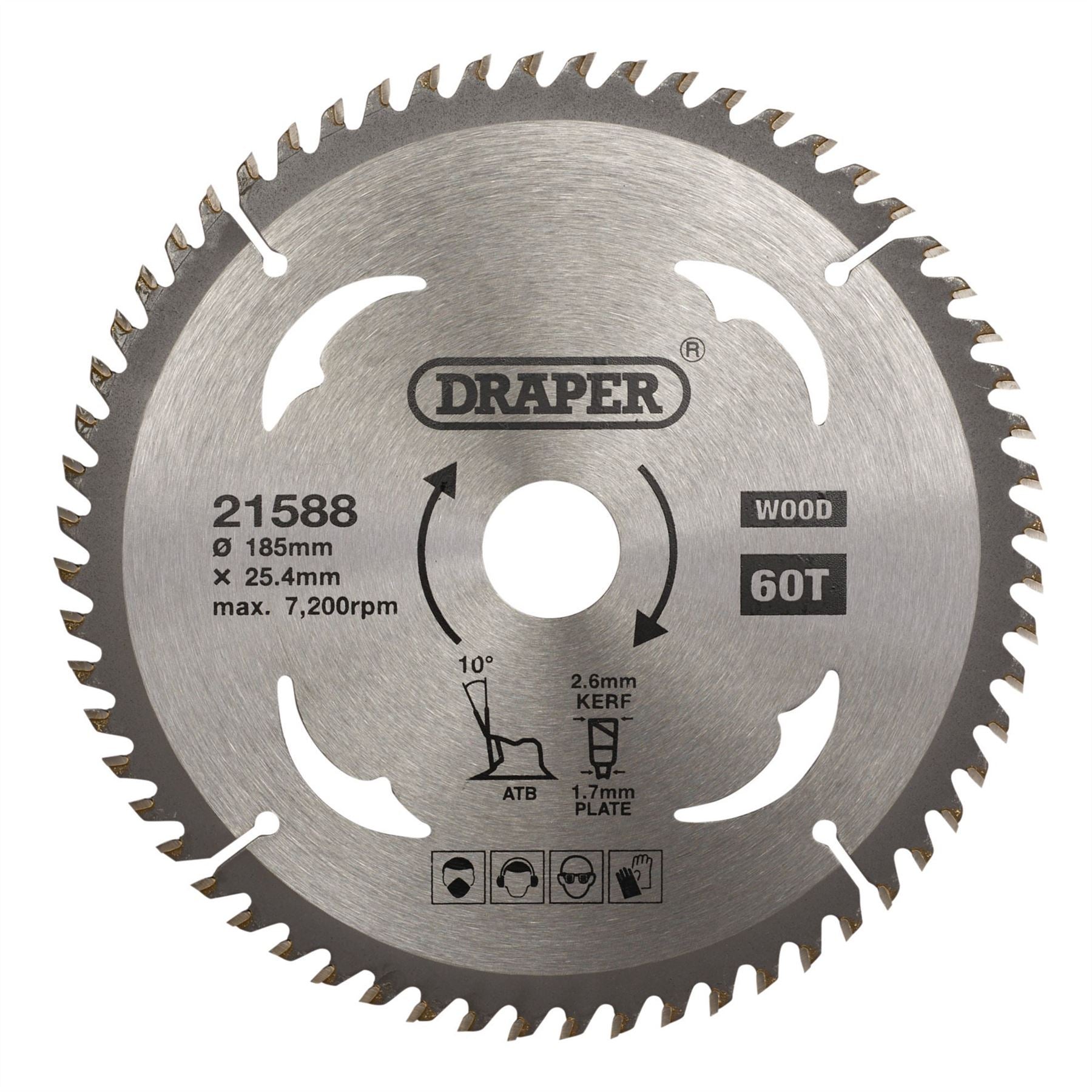Draper 21588 TCT Circular Saw Blade for Wood 185 x 25.4mm 60T Draper