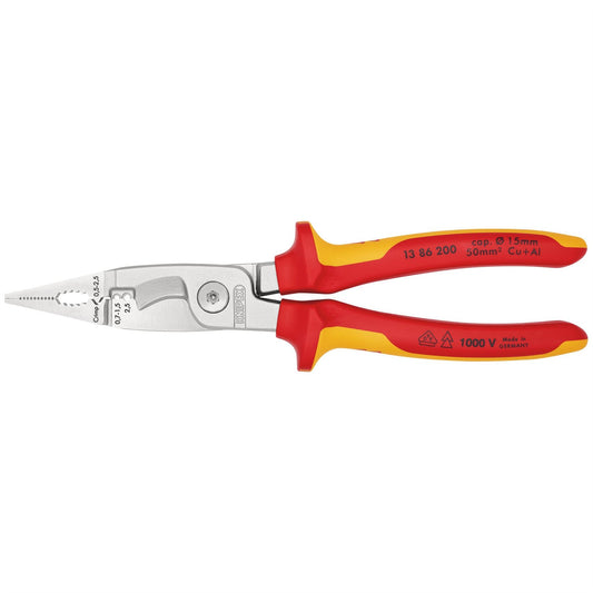 Knipex 31460 13 86 200 Pliers for Electrical Installation insulated with multi-component grips VDE-tested chrome-plated 200mm Knipex