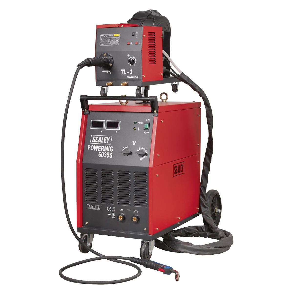 Sealey POWERMIG6035S Professional MIG Welder 350Amp 415V 3ph with Binzel® Euro Torch & Portable Wire Drive Sealey