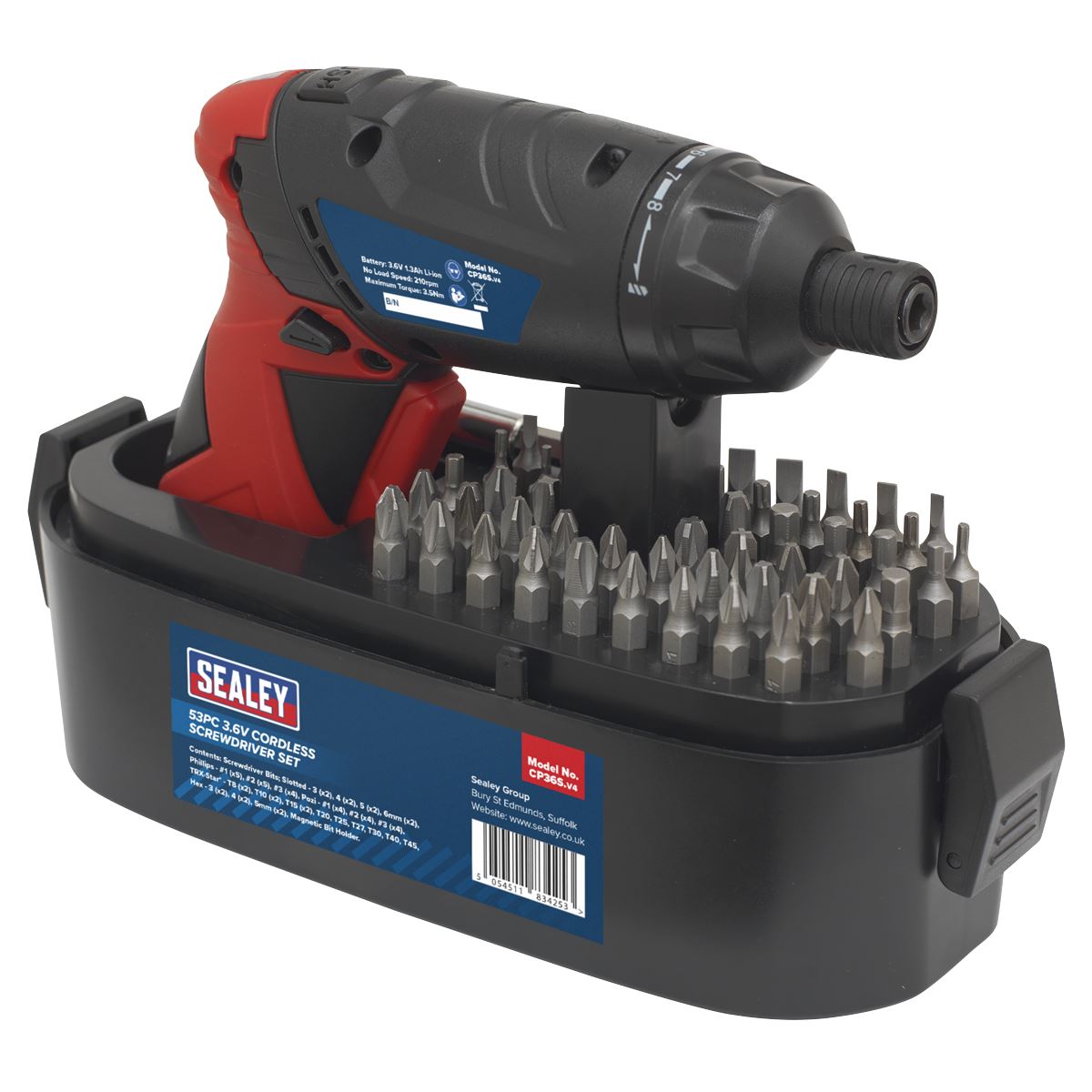 Sealey CP36S Cordless Screwdriver Set 53pc 3.6V Lithium-ion Sealey