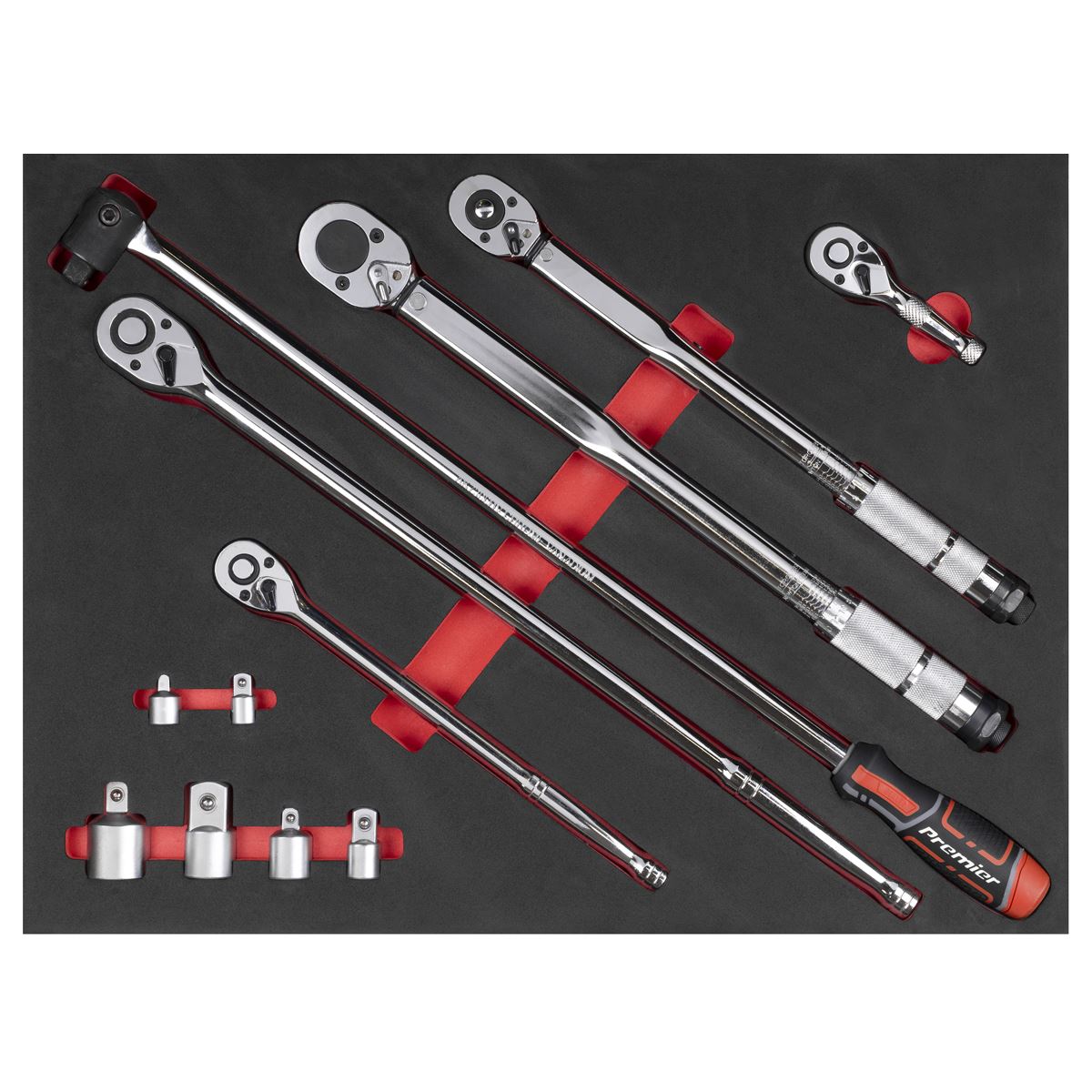 Sealey TBT45 Ratchet, Torque Wrench, Breaker Bar & Socket Adaptor Set with Tool Tray 3/8"Sq & 1/2"Sq Drive 12pc Sealey