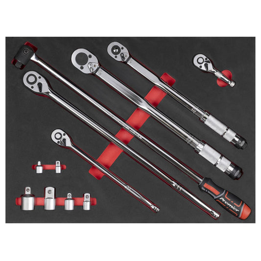 Sealey TBT45 Ratchet, Torque Wrench, Breaker Bar & Socket Adaptor Set with Tool Tray 3/8"Sq & 1/2"Sq Drive 12pc Sealey