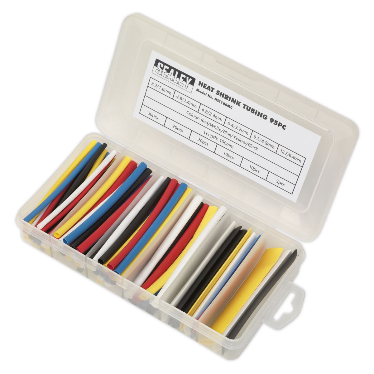 Sealey HST100MC Heat Shrink Tubing Assortment 95pc 100mm Mixed Colours Sealey