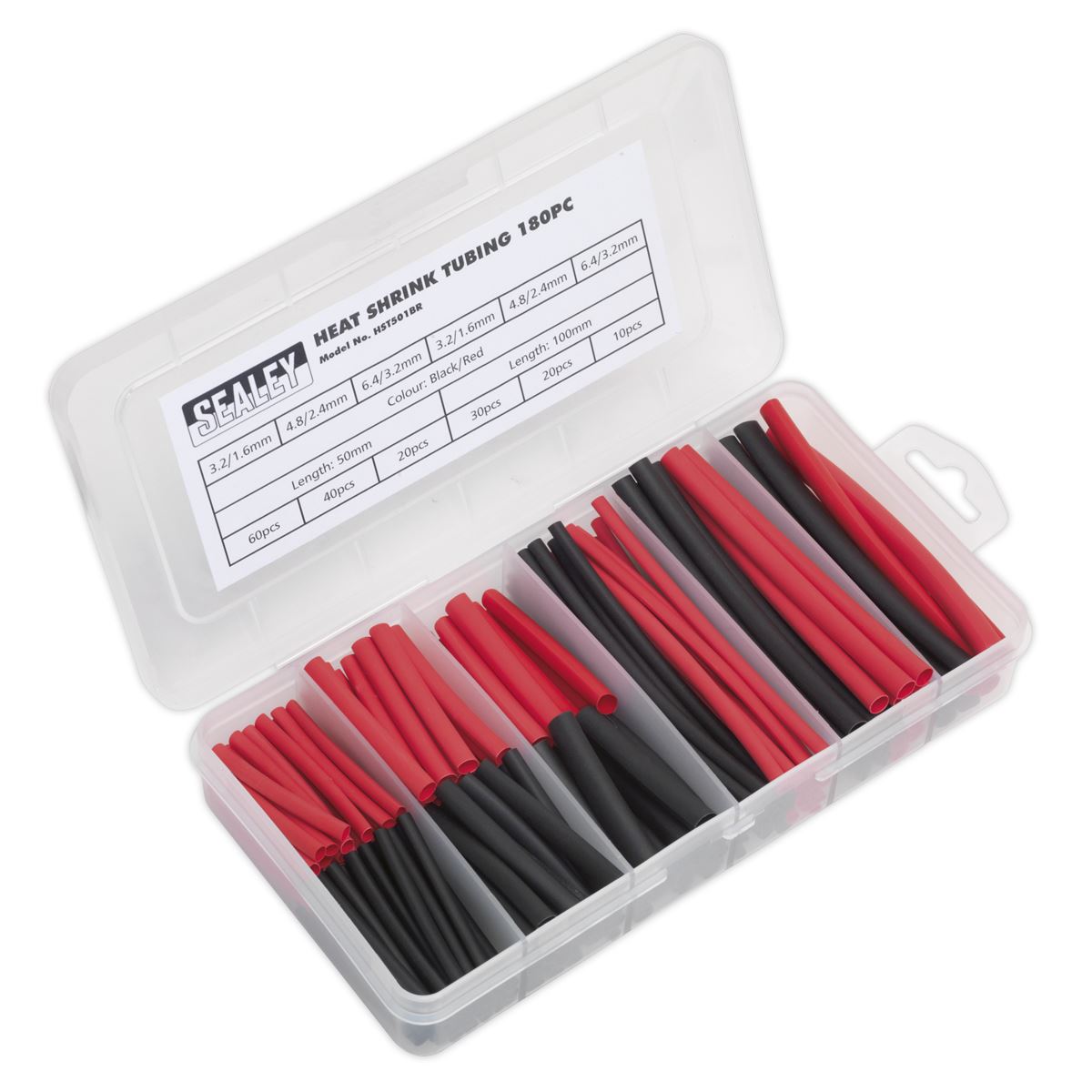 Sealey HST501BR Heat Shrink Tubing Assortment 180pc 50 & 100mm Black & Red Sealey
