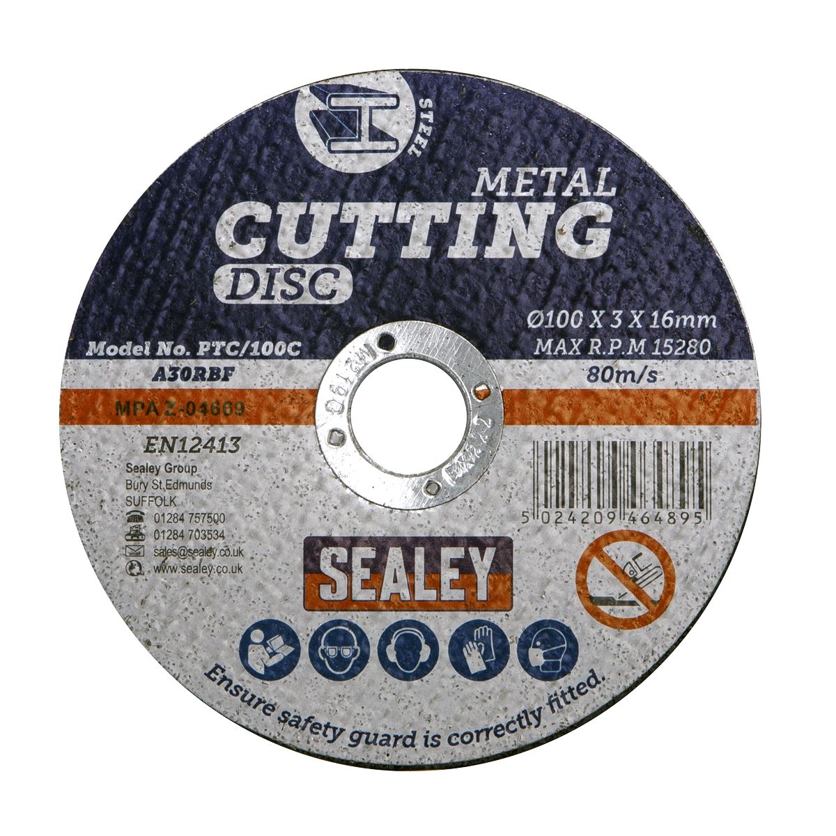 Sealey PTC/100C50 Cutting Disc Pack of 50 Ø100 x 3mm Ø16mm Bore Sealey