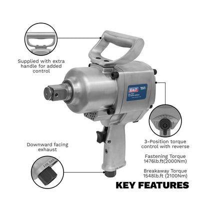 Sealey SA297 Air Impact Wrench 1"Sq Drive Pistol Type - Twin Hammer Sealey