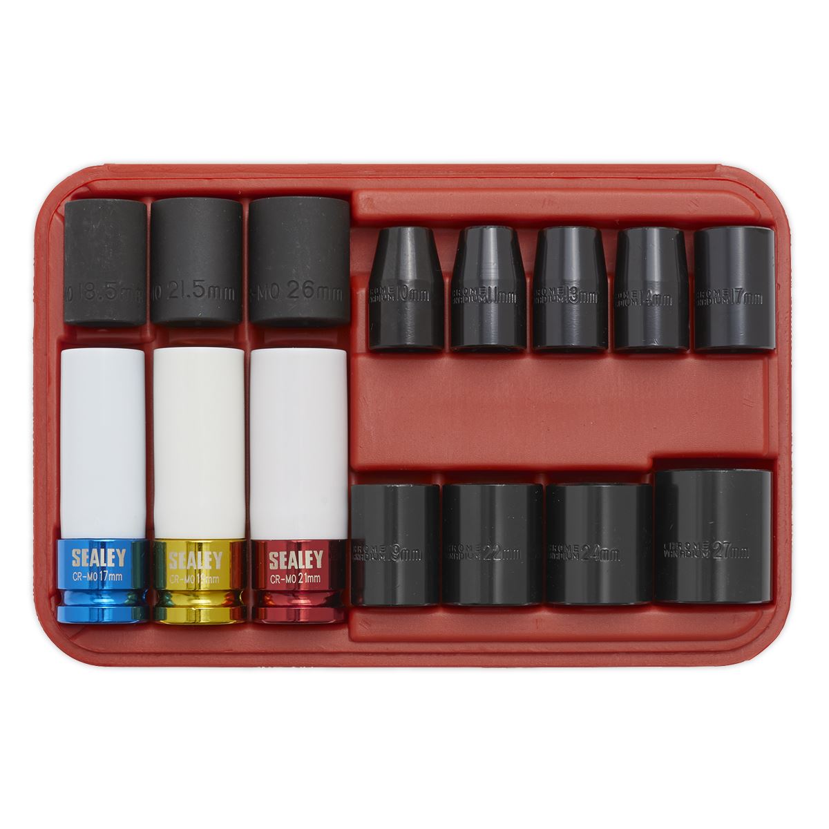 Sealey AK5615M Impact Socket & Wheel Nut Removal Set 15pc 1/2"Sq Drive Sealey