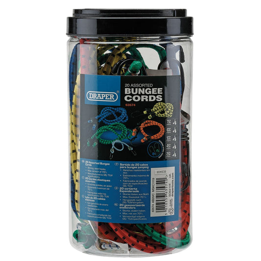 Draper 63574 Assorted Bungee Cords Pack of 20 Draper