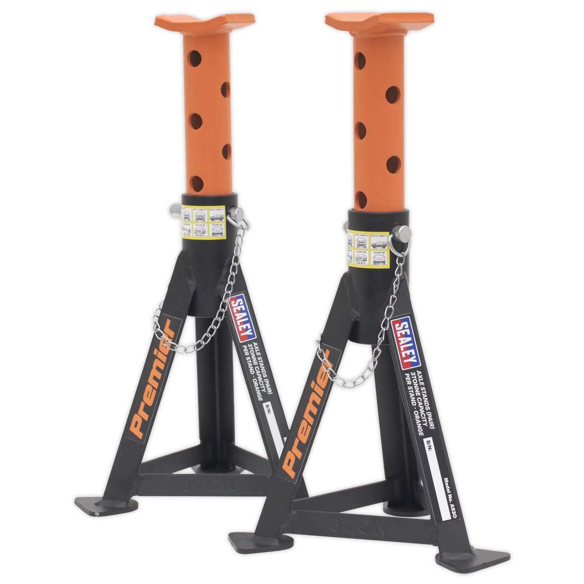 Sealey AS3O Premier Axle Stands (Pair) 3 Tonne Capacity per Stand - Orange Sealey